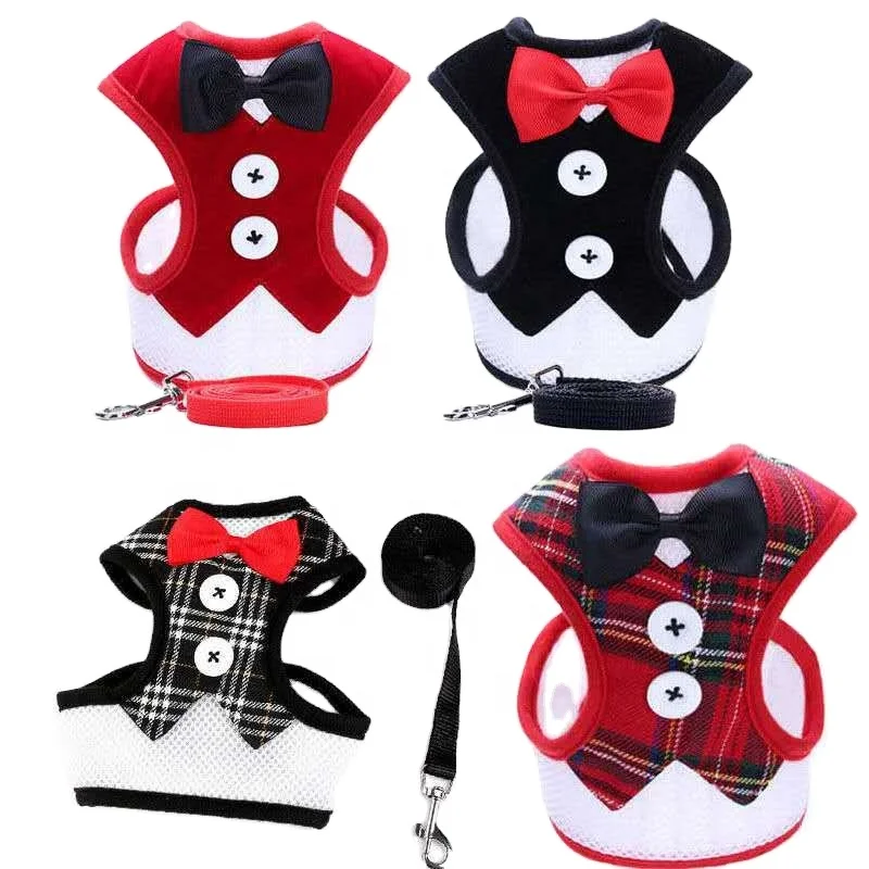 

Factory dog leash wholesale vest-style chest strap pet evening dress butterfly bow tie chest vest pet supplies, Red