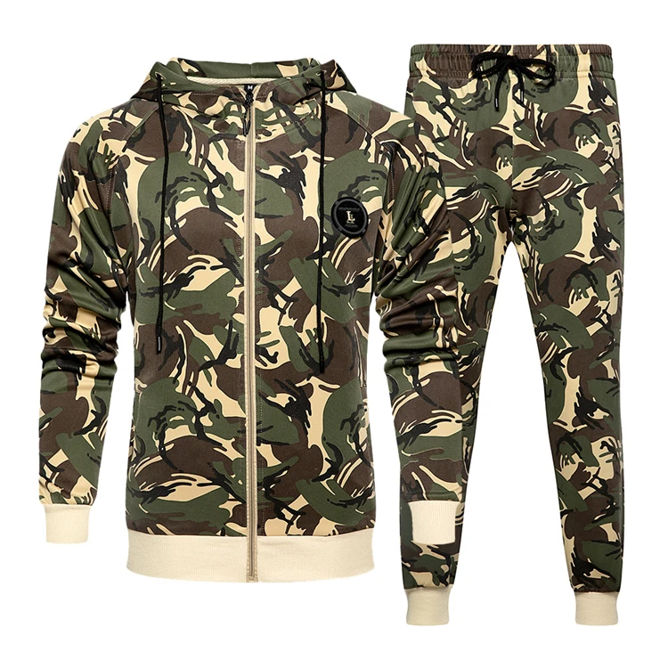 

2021 new fashion suits set for men High Quality men tracksuit set Camouflage Printing Hip Hop Sweatshirt men two piece set