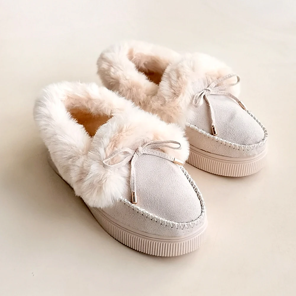 

Winter European American bow warm flat plus size shoes winter shoes women shoes 2021