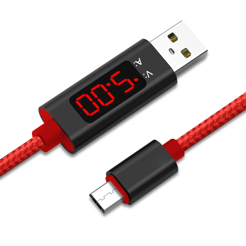 
Custom Logo AC27 1M Nylon Braided 2.4A LED Current Display Phone Charging Micro USB Data Cable 