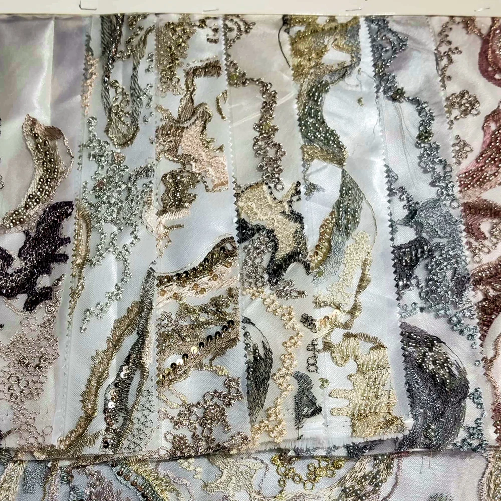 

Hot sale Color Luxury Mesh Bridal Lace Fabric Handmade Panel Fabric Flower Embroidery Tulle Fabric For Party