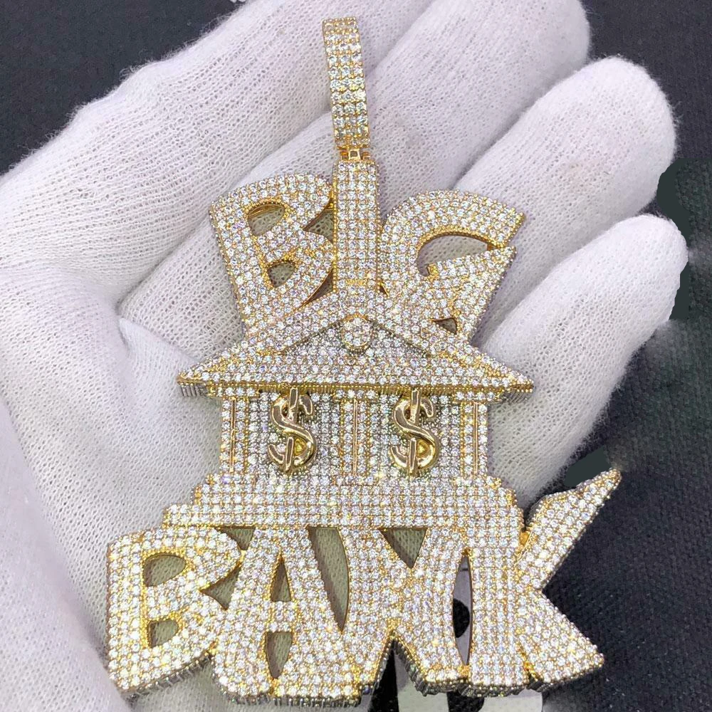 

sparking bling  rope chain punk hip hop men boy jewelry micro pave cz letter big bank dollars sign pendant necklace