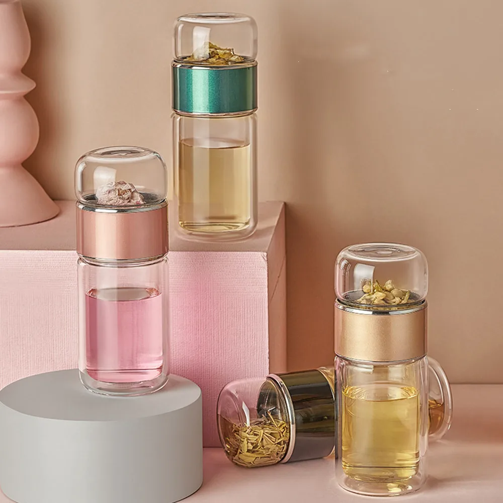 

Infuser Filter Tumbler Tea Cup Travel Drinkware Colored Double Wall Glass gourde d'eau Water Bottle vasos de vidrio