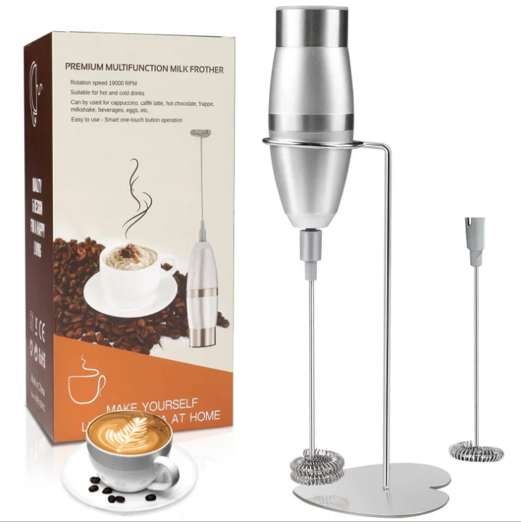 

Newest Design Milk Foamer Handheld Mixing Milk Frother With Stand Electric Coffee Beater