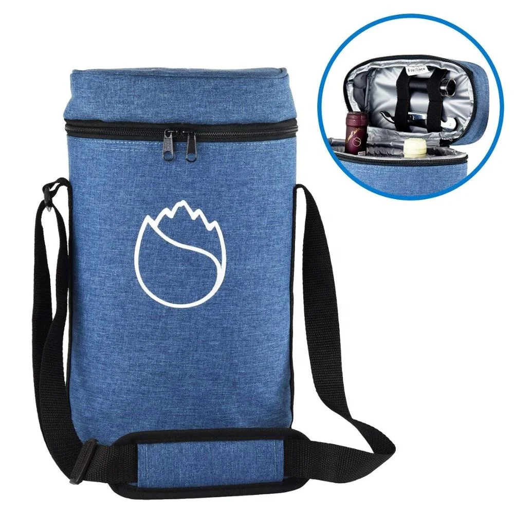 

Long Time Thermal Insulated 2 Bottle Travel Wine Cooler Bag with Pocket and Adjustable Shoulder Strap for Wine Lover Gifts, Customized color