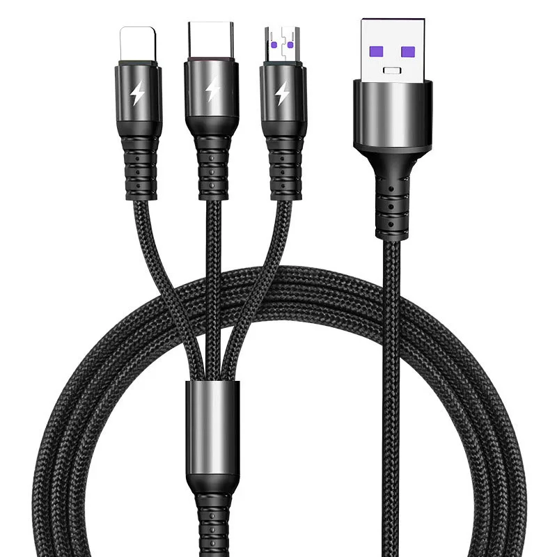 

High Quality Multifunctional Nylon Braided 5A 3-in-1 Usb Fast Charging Cable For iPhone Micro Type c