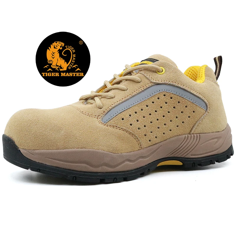 Yellow Oil Slip Resistant Soft Rubber Sole Cow Suede Leather Steel Toe ...