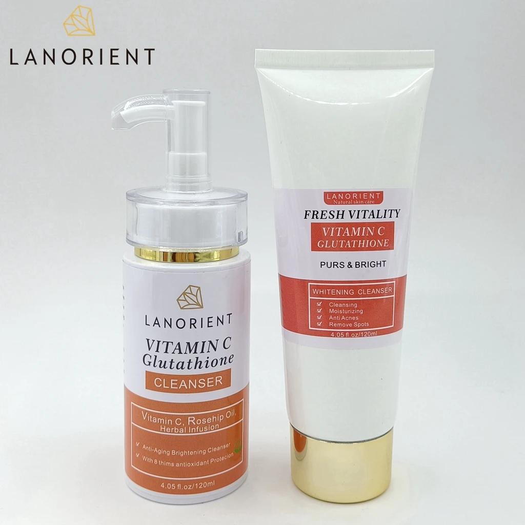 

Wholesale private label organic v c l-glutathione anti-acne whitening brighten face wash cleanser set for dark skin