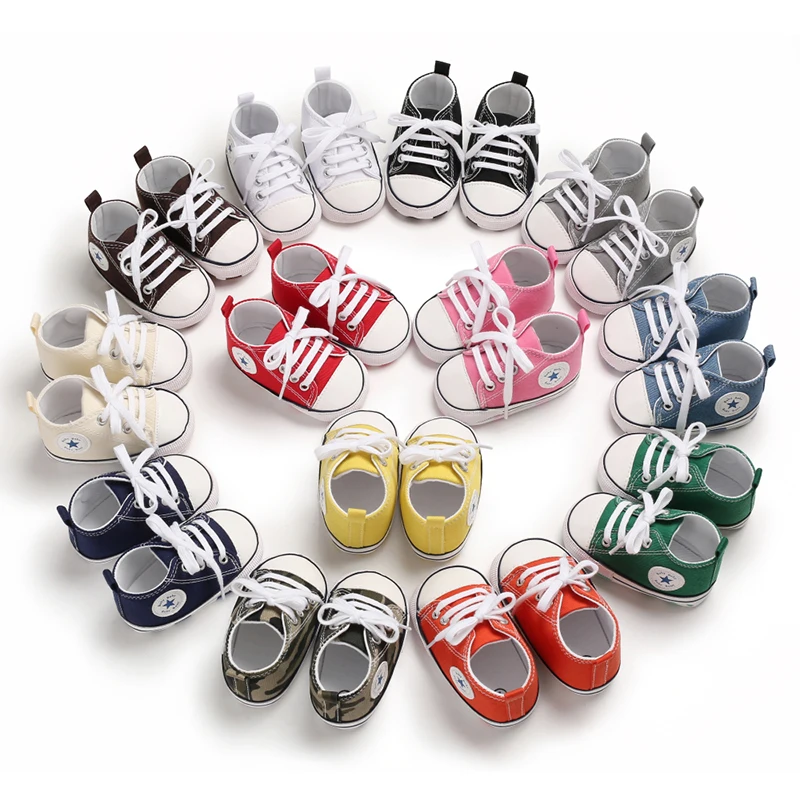 

In promotion Canvas sport Soft sole anti slip Newborn toddler outdoor sneaker baby casual shoes, 10+ colors