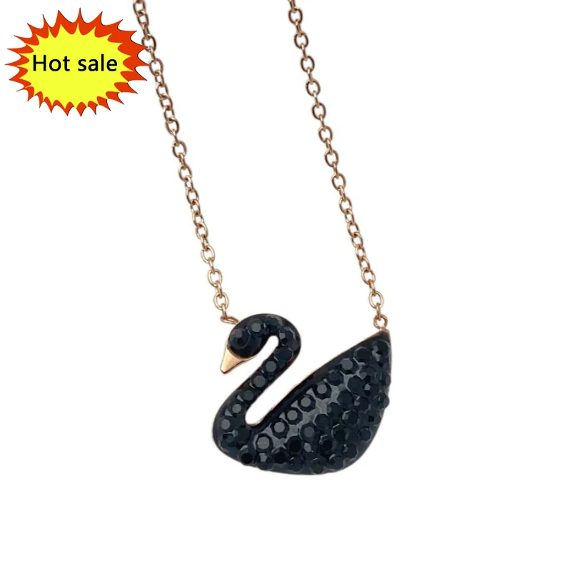

Fashion Sailing Jewelry Pendant Necklace Black Swan Necklace Stainless Steel for Women Crystal Diamonds Necklaces