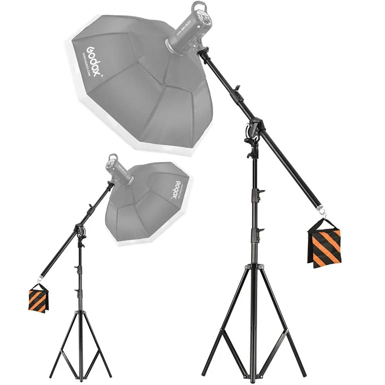 2in1 Light Stand Boom Arm Rotatable Aluminum Adjustable Tripod Boom