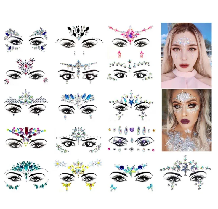 

Newest Carnival Festival Body Art Jewel Safety Makeup Rhinestone Eyes Sticker Fancy Face Jewels, In stock / customized