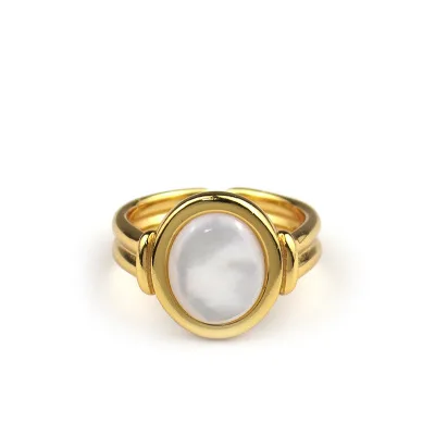 

Light Luxury Gold Plated Simple Dainty Oval Shell Stone Open Ring
