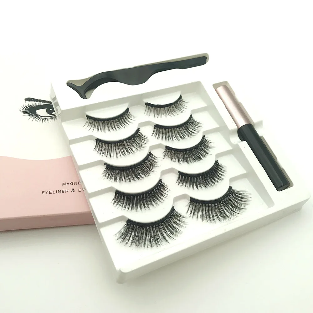 

5 Pairs Faux Lashes Wholesale Magnetic Eyelashes Magnetic Mink False Eyelashes set