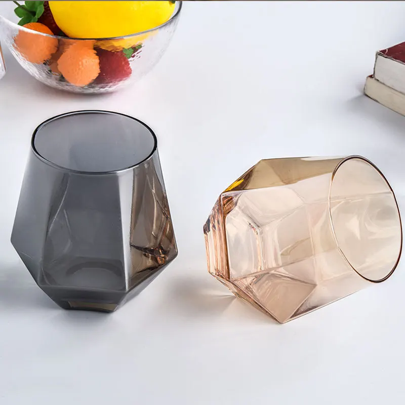 

Wholesale Diamond Gold Plating Coffee Pub Wine Set Coffee Mug Transparent Juice Whisky Wine Set Glass Water Cup, As picture