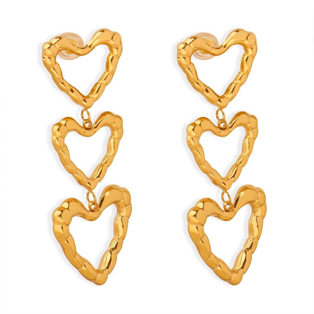 New Style Simple Personality Titanium Steel Gold Plated Irregular Heart Long Earrings Wholesale