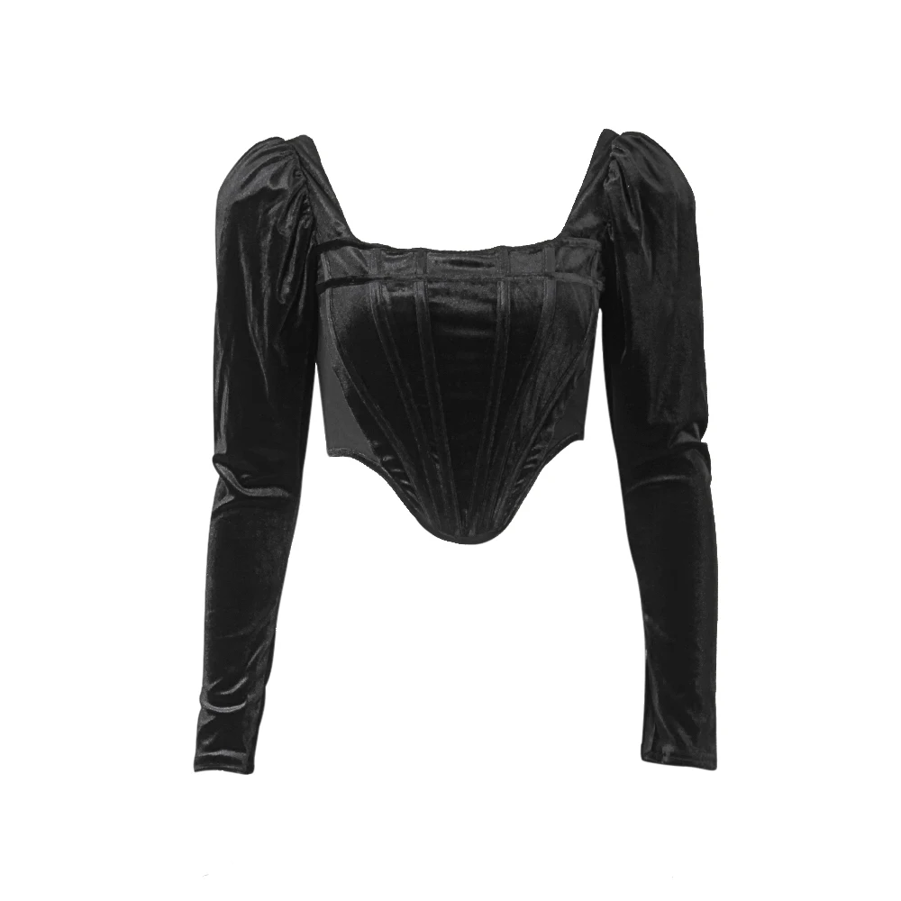 

Factory Direct Square Collar Long-sleeved Shirt Women's Clothes Octopus Bone Puff Sexy Autumn and Winter