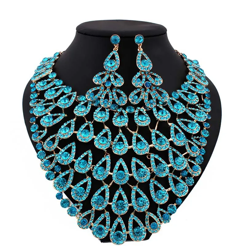 

Wholesale Fashion Hyperbolic Diamond Necklace And Earrings Middle Eastern And African Bridal Jewelry Set, Multicolor