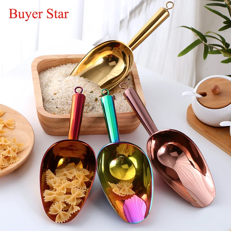 

Wholesale Stainless Steel Multipurpose Food Scoop Shovel Metal Scoop/Ice Shovel 9.8inch, 5 colors