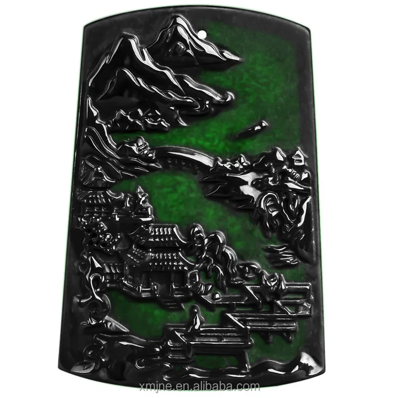 

Certified Grade A Natural Ink Green Jadeite Ink Jade Landscape Brand Jade Pendant Pendant Jade Pendant Men And Women Wholesale 2