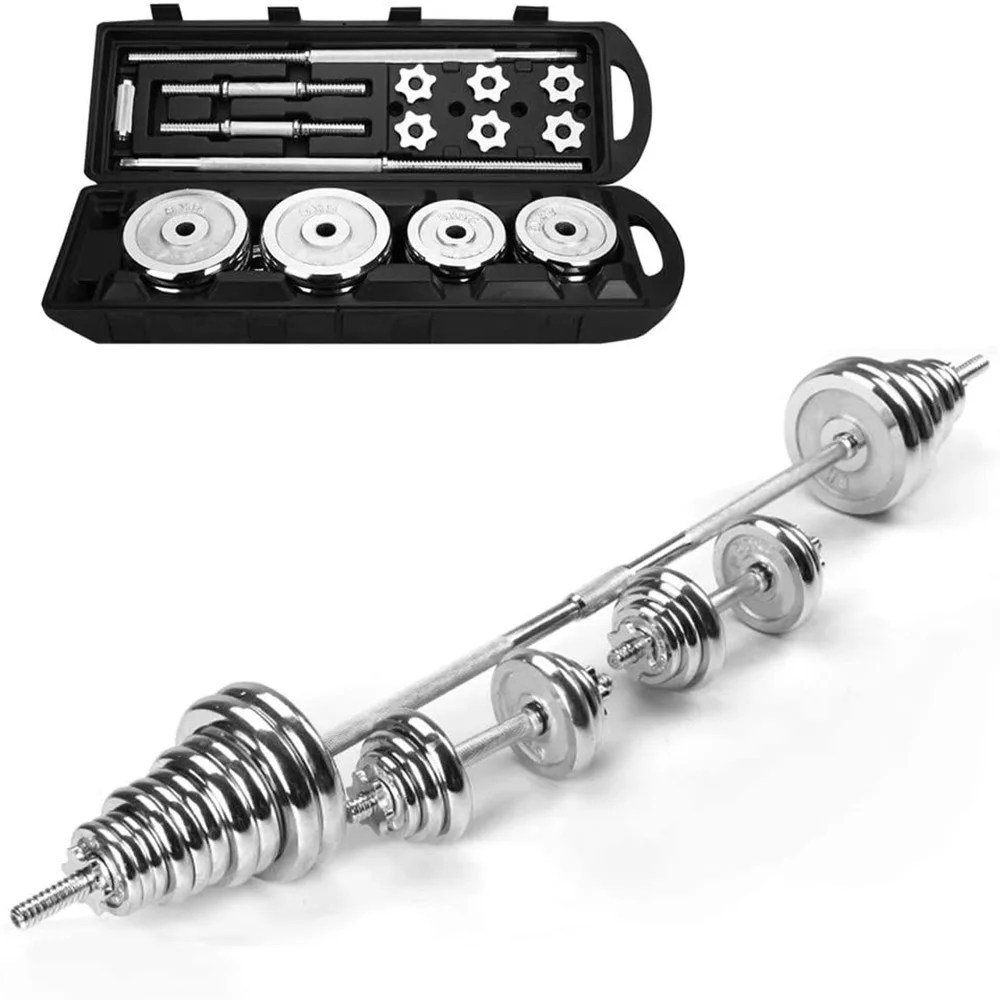 

50kg Adjustable Dumbbells Barbell Set with Bar Heavy Duty Cast Iron Kit for Weightlifting Strength Training, Silver