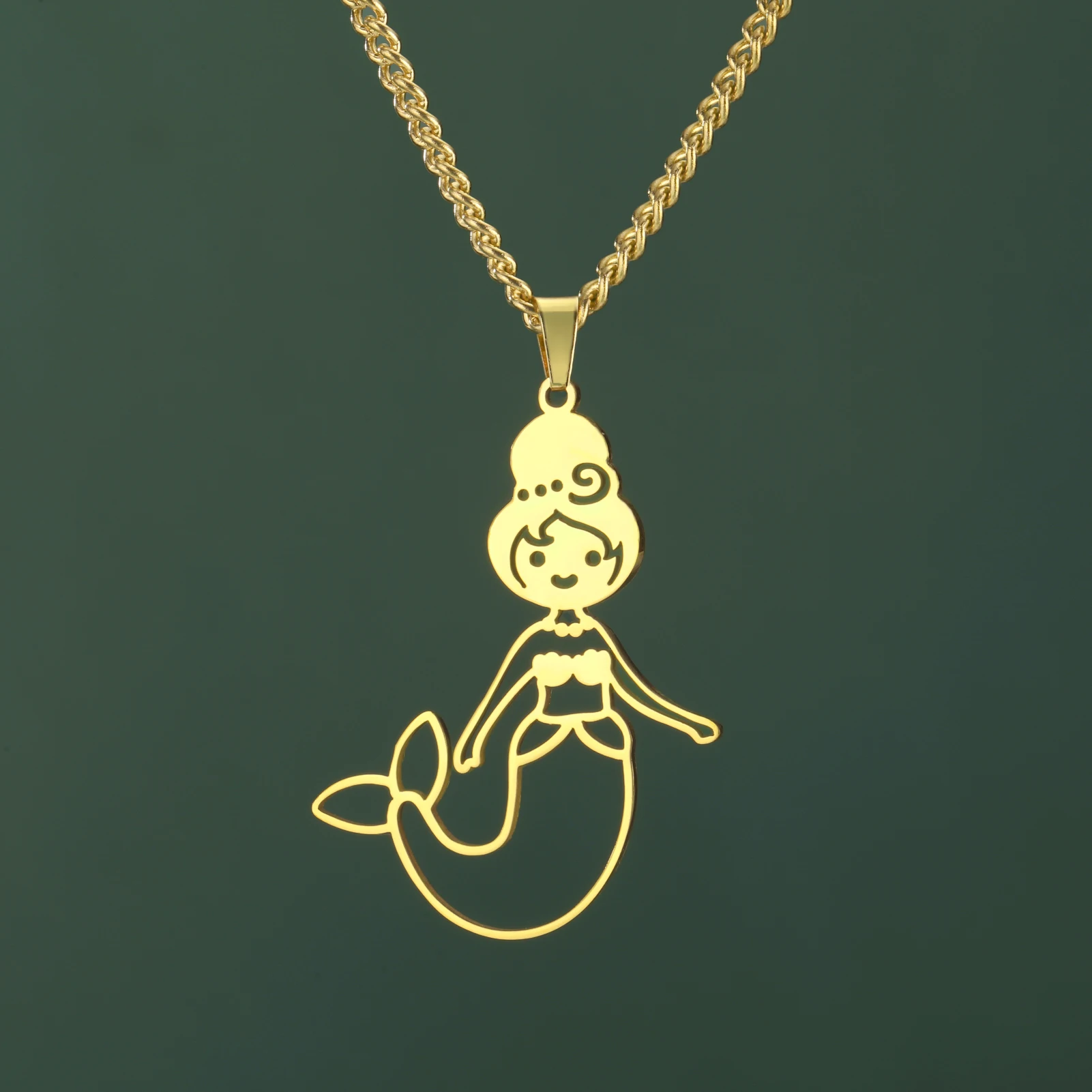Myshape Cute Mermaid Necklace Magic Ocean Sea Stainless Steel Pendant Link Chain Gift for Woman Man Fashion Trend Jewelry