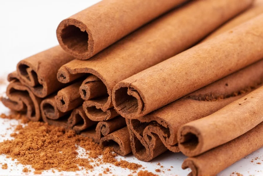 Close-up comparison of organic cinnamon sticks versus conventional cinnamon sticks showing similar appearance but different labeling