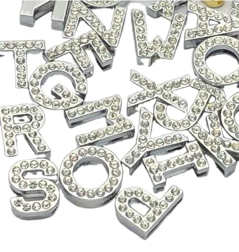

100pcs English Alphabet Gem Letters DIY Full Rhinestone Slide Letters " A-M Can Choose Each Letter " Fit For Keychains Bracelet