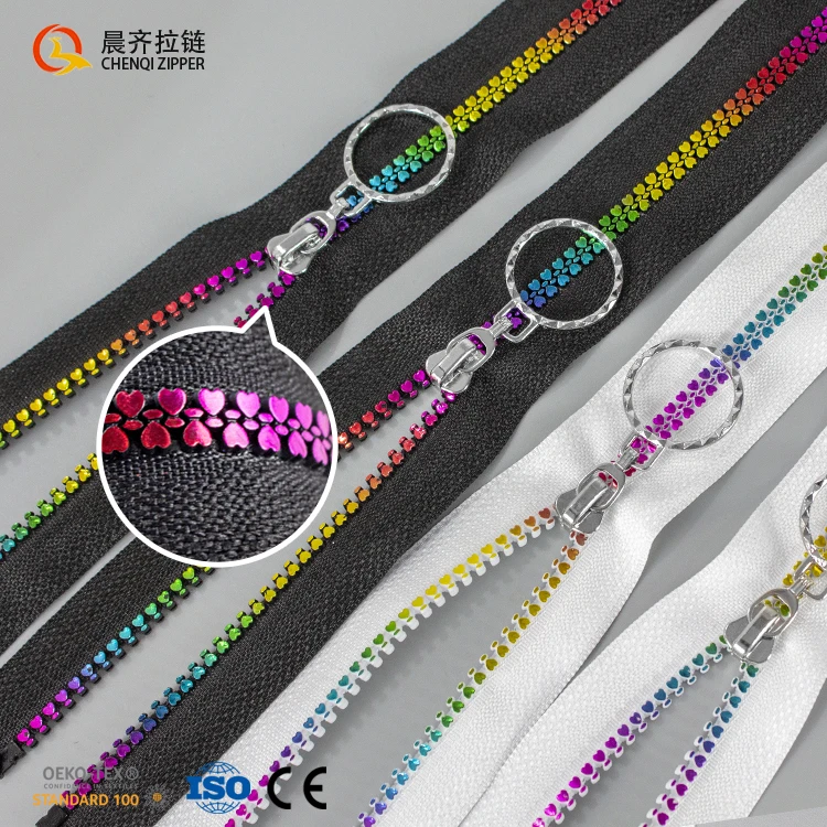 

Wholesale spot fast delivery No. 5 rainbow love teeth open/closed-end resin plastic zipper rubber zip