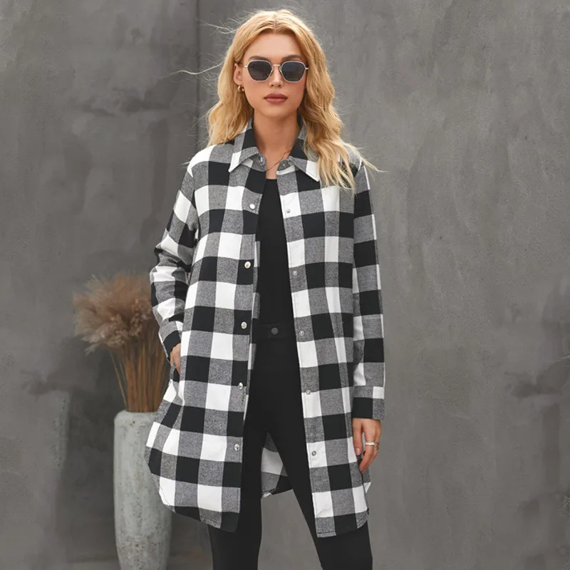 

Wholesale 2021 New Plaid Shirt Women Shirt Long Sleeve Lapel Loosen 5xl Plus Size Women Coat