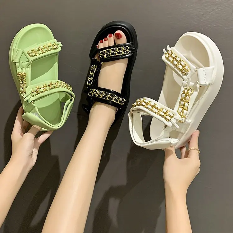 

Drop Shipping New Beach Roman Sandals With Metal Chain Thick Bottom Summer Soft Sandals, 3 colors