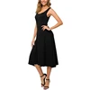 Women's U-Neck Sleeveless Solid Flared Botton Midi Dress