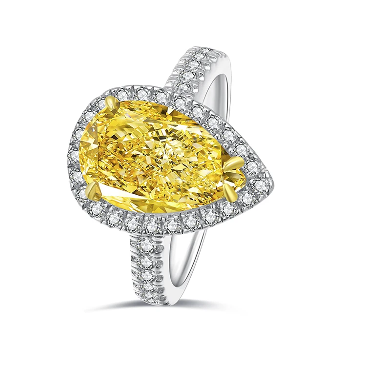 

ANSTER Jewelry Main Stone Pear Yellow CZ Bling Diamond 925 Sterling Silver Ring For Girls