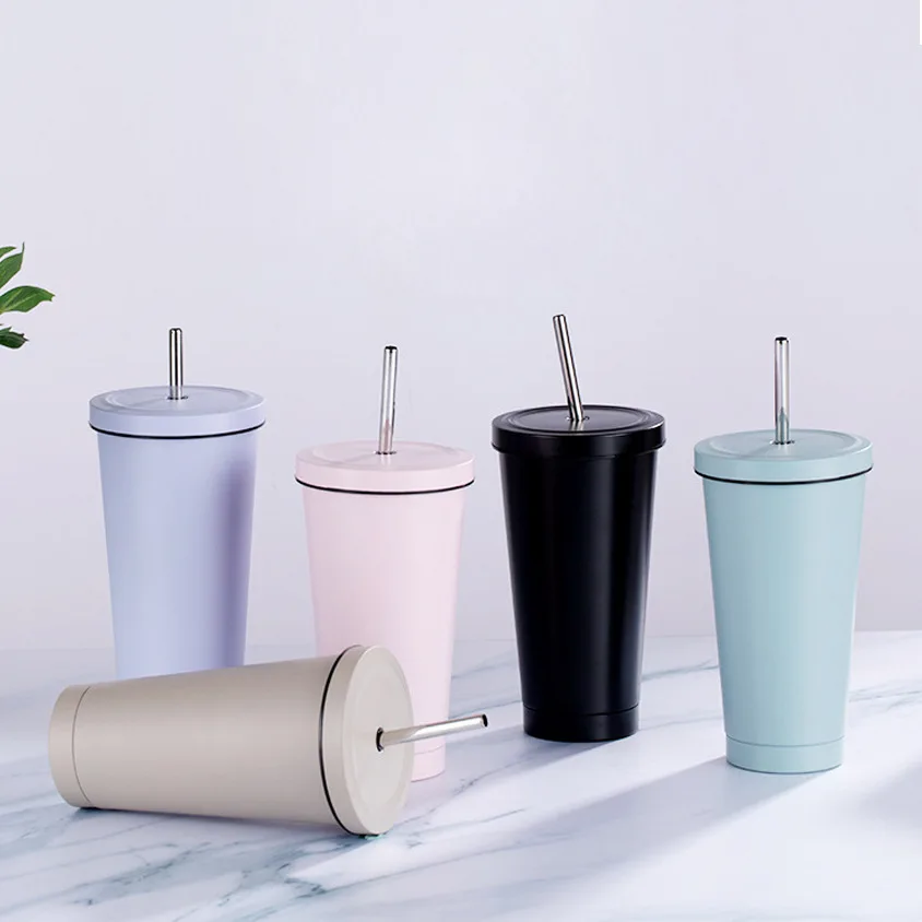 

Easy Operation 500ml Stainless Steel Insulated Vacuum Coffee Mug Travel Mug With Straw