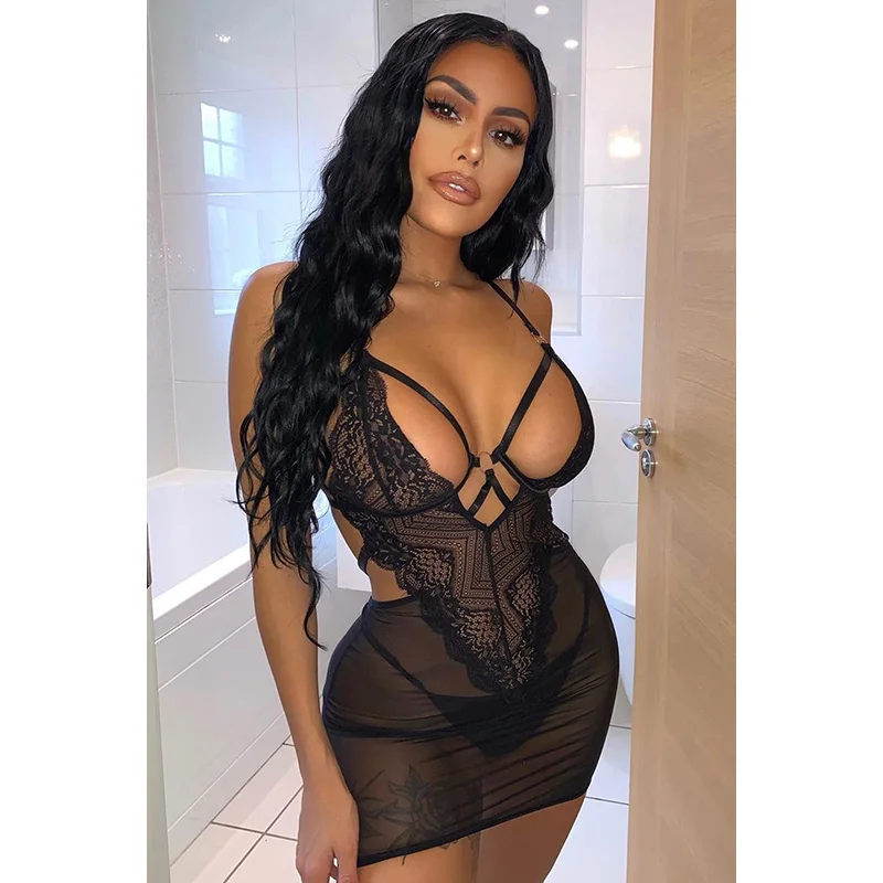 

Top Quality Hot Sale Ladies Womens Lace Transparent wholesale Lingerie, Black