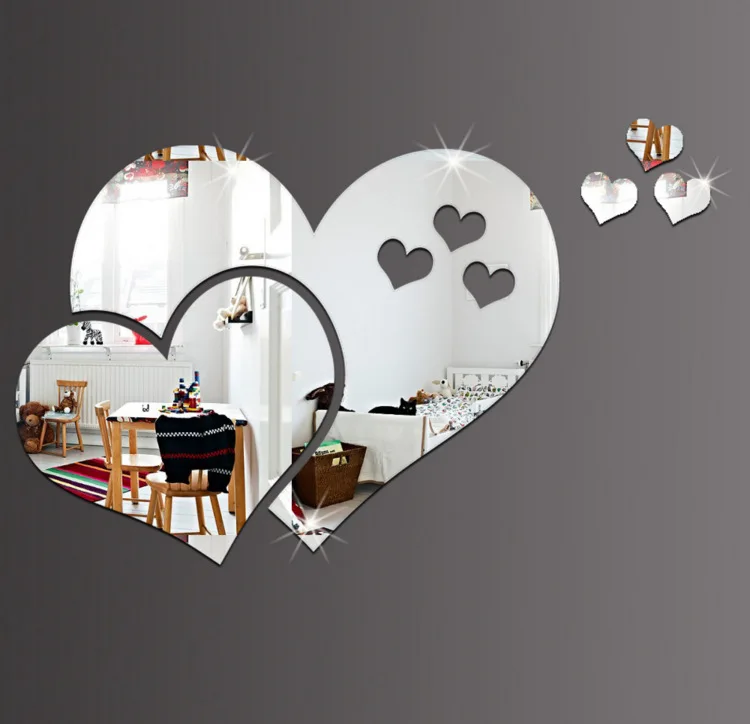 

WISH Wall Mirror Sticker Heart Shaped Wall Sticker Flower Sticker Cute DIY Home Art Mural Decoration Room