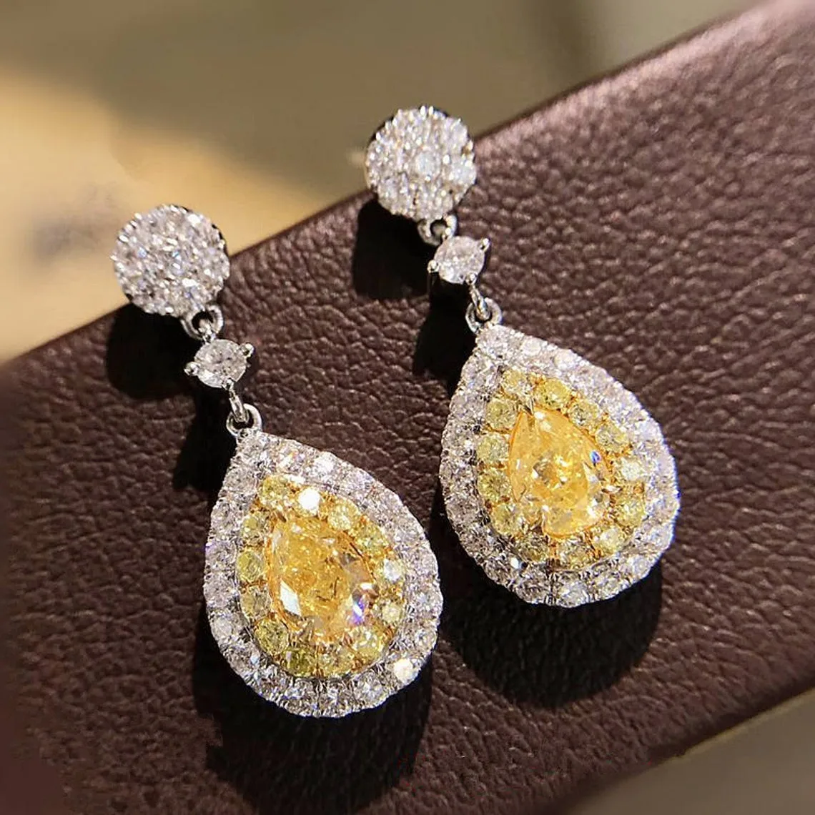 

CAOSHI Luxury Female Crystal Yellow Stone Earrings Silver color Hanging Drop Earrings Jewelry Wedding Long Dangle Earrings