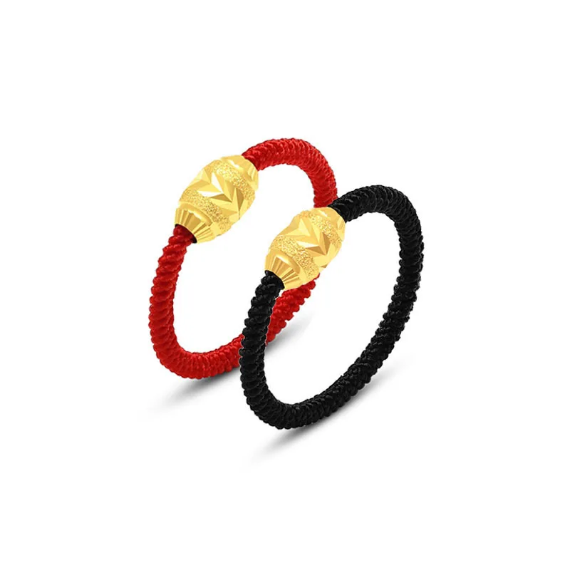 

Certified Pure Gold 999 Olive Beads Water Shell Lucky 3D Hard Ring Female Red Rope Couple Golden Balls