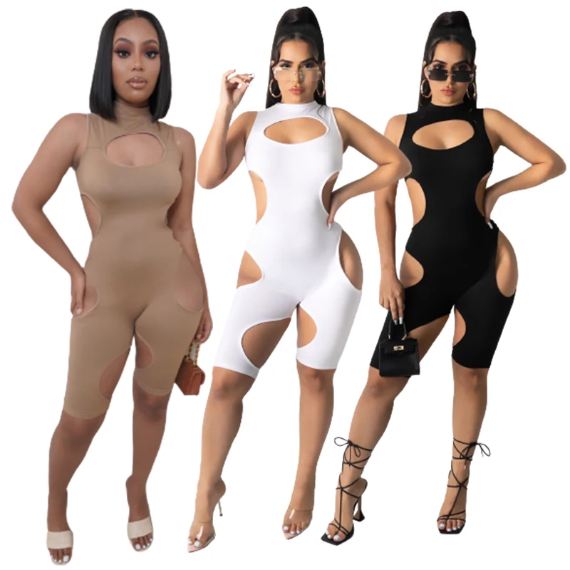 

Amazon's new fashion sexy women's casual sleeveless Jumpsuit hole women's Jumpsuit in stock one piece bodycon ladies jumpsuit