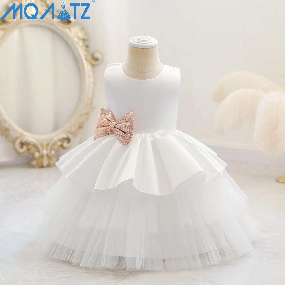 

MQATZ New Bowknot Sequined Children's Dress Ins Cross-Border Amazon Exclusively White Puffy Wedding Dress For Girls, Purple,red,green,pink,blue,white,red,yellow,royal blue