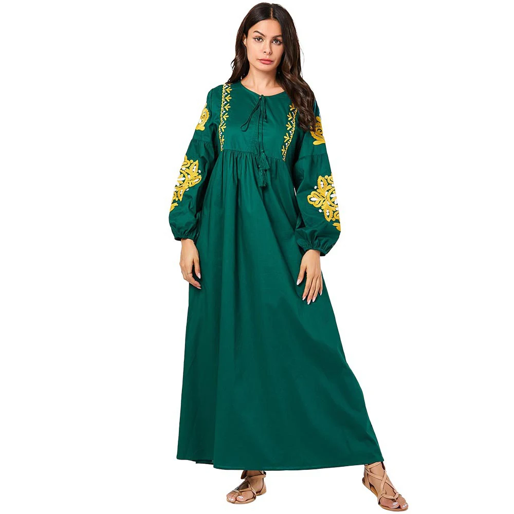 Islamic Clothing Women Long Sleeve Arabic Abaya Muslim Maxi Dress