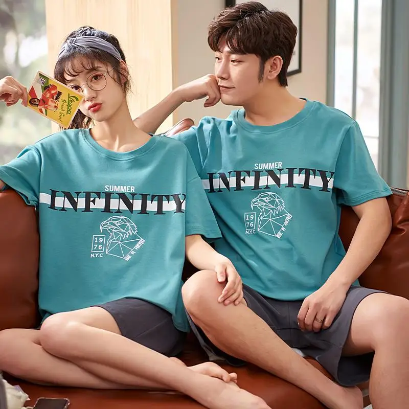 

Korean casual Couple pajamas cotton women short-sleeved shorts sweet printed Couple pajamas set