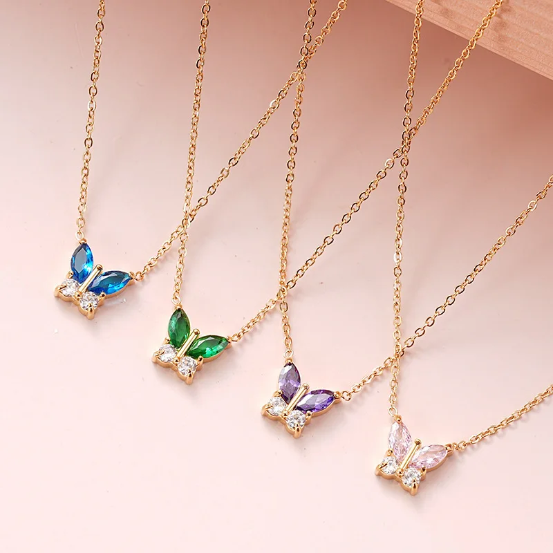 18K Gold Vacuum Electroplated Stainless Steel Charm Necklace Fashionable Geometric Style Zircon Classic Ladies' Jewelry Gift