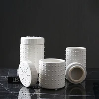 

Nordic Home Decor Desktop Ornament White Cylinder Storage Box Ceramic Decorative Jars