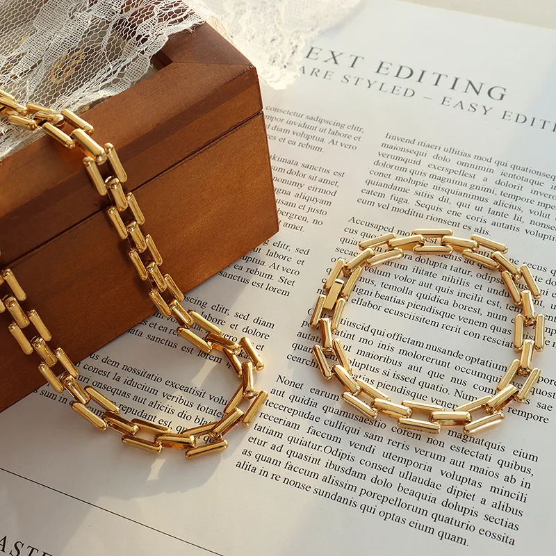 

Hip Hop Bracelet Necklace Versatile Stainless Steel Gold Plated Jewelry Sets for woman