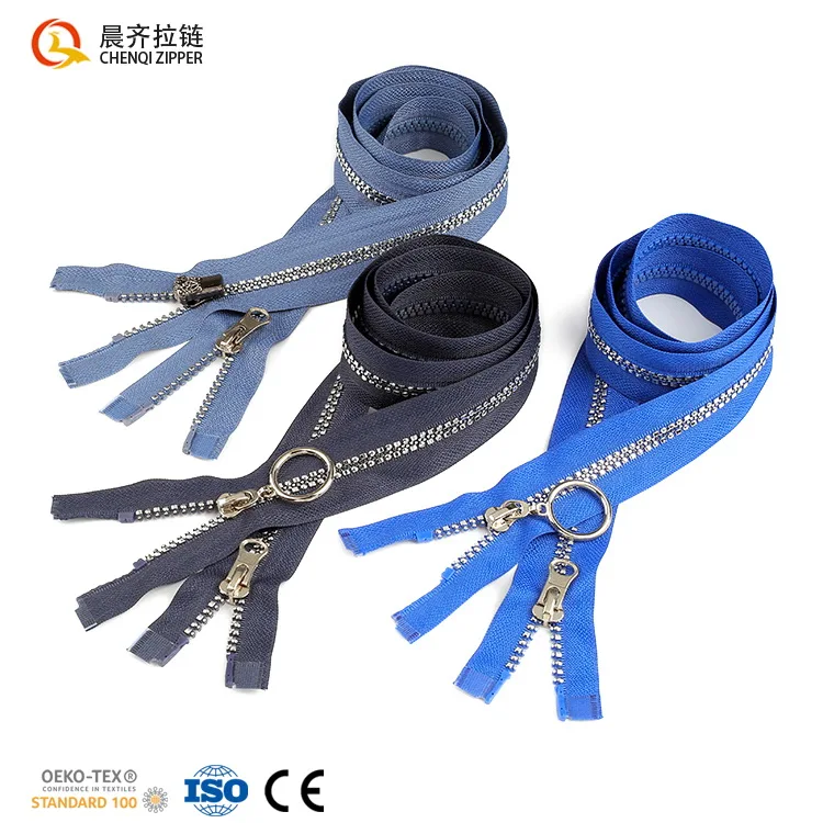 

Wholesale No. 5 rubber double sided zippers Platinum Square round teeth two way plastic zippers