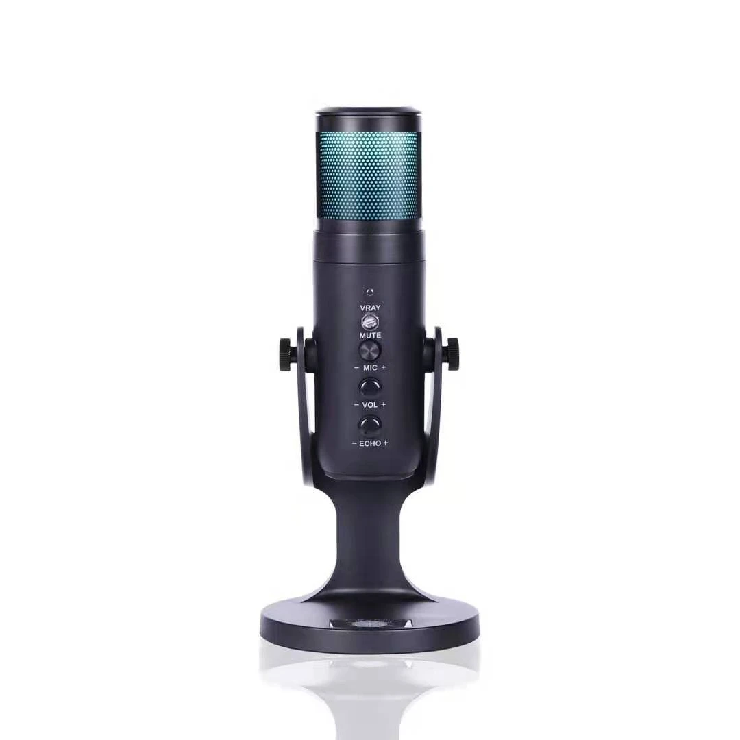 

RGB Color Atmosphere Lamp Condenser Microphone USB Computer Live K Song Recording PS4 Game Video Conference Microphone