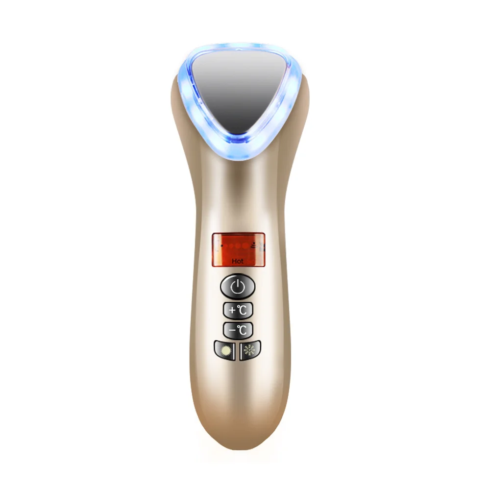 

RFS Professional Sonic Vibration Galvanic Facial Wand LED Light Photon Beauty Skin Care Device Hot Cold Face instrument, White/champagne gold