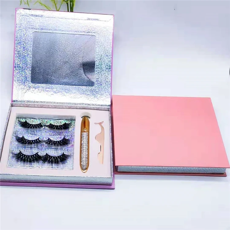 

custom logo luxury eyelash packaging box 25mm mink lash book empty eyelash box with mirror, Like pic or customized