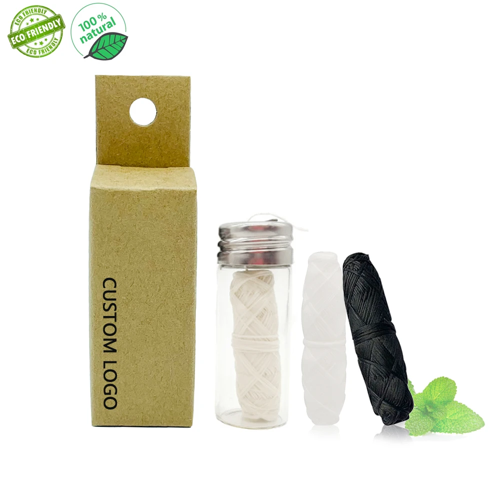 

Wholesale Custom Eco Friendly Biodegradable Corn Starch Bamboo Charcoal Silk Dental Floss Pick, White black